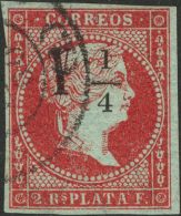 º 4 1855. Cuba. 2 Reales Rojo Anaranjado. Sobrecarga Y¼ (Tipo II). MAGNIFICO Y RARO USO TAN TARDIO, EN EL FE - Kuba (1874-1898)