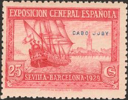 ** 44hp 1929. Cabo Juby. 25 Cts Rosa. Variedad "J EN LUGAR DE U", En Cabo Juby. MAGNIFICO. (Edifil 2012: 75€) - Cabo Juby