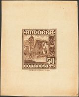 (*) 51P 1948. Andorra. 50 Cts Castaño. PRUEBA DE PUNZON. MAGNIFICA Y MUY RARA. - Altri & Non Classificati