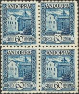 (*) 40d(4) 1935. Andorra. 60 Cts Azul, Bloque De Cuatro. DENTADO 10. MAGNIFICO Y RARO. (Edifil 2013: 500€) - Andere & Zonder Classificatie