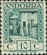 ** 30d 1935. Andorra. 10 Cts Azul Verdoso (manchitas Del Tiempo). DENTADO 10. BONITO Y RARO. (Edifil 2013: 440€) - Andere & Zonder Classificatie