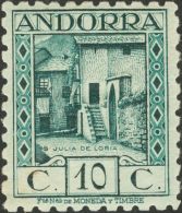 ** 30d 1935. Andorra. 10 Cts Azul Verdoso (manchitas Del Tiempo). DENTADO 10. BONITO Y RARO. (Edifil 2013: 440€) - Sonstige & Ohne Zuordnung