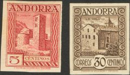 * 29ec, 36ec 1935. Andorra. 5 Cts Lila Carmín Y 30 Cts Castaño. CAMBIOS DE COLOR Y SIN DENTAR. MAGNIFICOS - Altri & Non Classificati