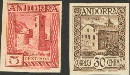 * 29ec, 36ec 1935. Andorra. 5 Cts Lila Carmín Y 30 Cts Castaño. CAMBIOS DE COLOR Y SIN DENTAR. MAGNIFICOS - Sonstige & Ohne Zuordnung