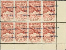 ** NE34/35hdx(8) 1932. Andorra. 3´25 Pts Naranja Y 4´50 Pts Naranja, NO EMITIDOS, En Bloques De Ocho. SOBREC - Autres & Non Classés