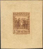 * 26P 1929. Andorra. 10 Pts Castaño. PRUEBA DE PUNZON, Sobre Papel Engomado. MAGNIFICA Y RARA. - Autres & Non Classés