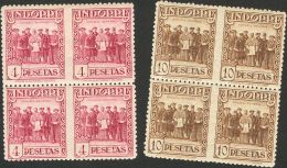 **/* 25sph(2), 26sph(2) 1929. Andorra. 4 Pts Carmín Y 10 Pts Castaño, En Bloques De Cuatro. SIN DENTAR ENT - Autres & Non Classés