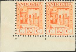 ** 23dN 1931. Andorra. 50 Cts Naranja, Pareja, Esquina De Pliego. NºA000.000. MAGNIFICA Y RARA. (Edifil 2013: 910&e - Andere & Zonder Classificatie