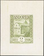 (*) 15P 1929. Andorra. 2 Cts Verde Oliva. PRUEBA DE PUNZON. MAGNIFICA Y MUY RARA. - Autres & Non Classés