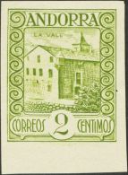 (*) 15sts 1929. Andorra. 2 Cts Verde Oliva, Borde De Hoja. SIN PIE DE IMPRENTA Y SIN DENTAR. MAGNIFICO Y RARO. (Edifil 2 - Sonstige & Ohne Zuordnung
