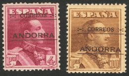 * 11d, 12d 1928. Andorra. 4 Pts Carmín Violeta Y 10 Pts Castaño. DENTADO 14. MAGNIFICOS Y RAROS. (Edifil 2 - Altri & Non Classificati