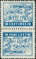 ** 15(2), 16(2) 1937. España. Cruzada Contra El Frío. 10 Cts Azul Y 10 Cts Verde Oliva, En Parejas TETE-BE - Bienfaisance
