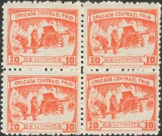 ** 3e(4) 1936. España. Cruzada Contra El Frío. 10 Cts Rojo Naranja, Bloque De Cuatro. ERROR DE COLOR. MAGN - Bienfaisance