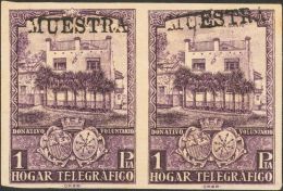 (*) 12s(2) 1934. Telégrafos. Beneficencia. 1 Pts Violeta, Pareja. MUESTRA Y SIN DENTAR. MAGNIFICA Y RARA, NO CATA - Bienfaisance