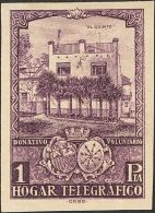 * 12s 1937. Telégrafos. Beneficencia. 1 Pts Lila Violeta. SIN DENTAR. MAGNIFICO. (Edifil 2017: 41€) - Liefdadigheid