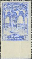 * 10 1934. Telégrafos. Beneficencia. 10 Cts Azul (leve Pliegue Vertical). SIN DENTAR EL MARGEN INFERIOR. BONITO Y - Bienfaisance