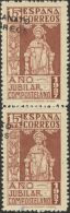 ** NE33(2) 1938. España. Beneficencia. 15 Cts Castaño, Pareja. SOBRECARGA DESPLAZADA, En Diagonal. MAGNIFI - Bienfaisance