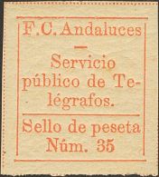** 2 1883. España. Telégrafos-Particulares. 1 Pts Rojo. FERROCARRILES ANDALUCES. MAGNIFICO Y RARO. - Telegraph