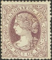 * 21 1868. España. Telégrafos. 100 Mils Violeta. MAGNIFICO. (Edifil 2017: 163€) - Télégraphe