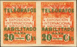 ** 1/3s(2) 1929. Barcelona. Telégrafos. Serie Completa, Pareja. SIN DENTAR. MAGNIFICA. (Edifil 2017: 196€) - Barcelone