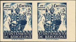 (*) 49/50s(2) 1943. España. Barcelona. Serie Completa, Pareja, Borde De Hoja. SIN DENTAR. MAGNIFICA. (Edifil 2017 - Barcelone