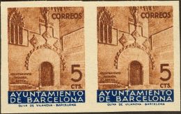 (*) 13s(2) 1936. Barcelona. 5 Cts Castaño Y Azul, Pareja. SIN DENTAR. MAGNIFICO. (Edifil 2017: 51€) - Barcelona