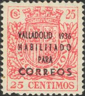 * 1 1936. Emisiones Locales Patrióticas. Valladolid. 25 Cts Rosa. MAGNIFICO. (Edifil 2011: 72€) - Emissions Nationalistes