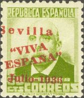 * 18/29hcc 1936. Emisiones Locales Patrióticas. Sevilla. Serie Completa, Ocho Valores. CAMBIO DE COLOR, En La Sob - Emissions Nationalistes