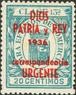 * 38 1937. Emisiones Locales Patrióticas. San Sebastián. 20 Cts Verde. MAGNIFICO Y RARO. - Emissions Nationalistes
