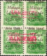 * 48(2) 1937. Emisiones Locales Patrióticas. Málaga. 10 Cts Verde, Dos Parejas. Sobrecarga URGENTE, En Roj - Emissions Nationalistes