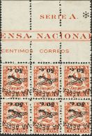 ** 12(6) 1937. Emisiones Locales Patrióticas. Ifni. 50 Cts Sobre 2 Cts Castaño Rojo, Bloque De Seis. SOBRE - Nationalistische Uitgaves