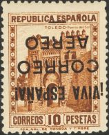 ** 80hi 1937. Emisiones Locales Patrióticas. Burgos. 10 Pts Castaño. SOBRECARGA INVERTIDA. MAGNIFICO. (Edi - Nationalist Issues