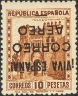 ** 80hi 1937. Emisiones Locales Patrióticas. Burgos. 10 Pts Castaño. SOBRECARGA INVERTIDA. MAGNIFICO. (Edi - Nationalistische Ausgaben