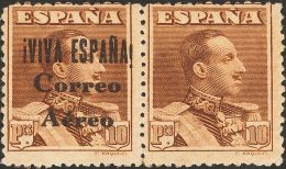 * 73hph 1937. Emisiones Locales Patrióticas. Burgos. 10 Cts Castaño, Pareja Horizontal. UN SELLO SIN HABIL - Emissions Nationalistes