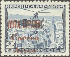 * 72hea 1937. Emisiones Locales Patrióticas. Burgos. 2 Pts Azul. SOBRECARGA 'Ñ' DE 'ESPAÑA' SIN TIL - Emissions Nationalistes