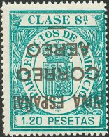 ** 59hi 1936. Emisiones Locales Patrióticas. Burgos. 1´20 Pts Verde. SOBRECARGA INVERTIDA. MAGNIFICO. (Edif - Nationalistische Uitgaves