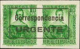 */(*) 44, 44s 1936. Emisiones Locales Patrióticas. Burgos. 10 Cts Verde URGENTE, Dos Parejas (dentada Y Sin Denta - Nationalistische Uitgaves