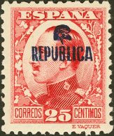 * 18 1931. Emisiones Locales Republicanas. Tolosa. 25 Cts Carmín. MAGNIFICO Y RARO. - Republican Issues