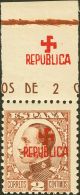 * 1 1931. Emisiones Locales Republicanas. Tolosa. 2 Cts Castaño, Borde De Hoja Superior. MAGNIFICO Y RARO. - Republikeinse Uitgaven