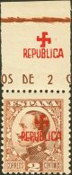 * 1 1931. Emisiones Locales Republicanas. Tolosa. 2 Cts Castaño, Borde De Hoja Superior. MAGNIFICO Y RARO. - Republikanische Ausgaben