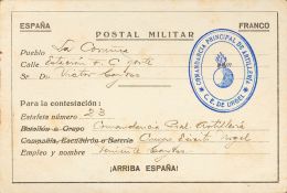 Sobre  1939. Guerra Civil. Bando Nacional. Tarjeta Postal Militar De TARANCON A LA CORUÑA. Marca COMANDANCIA PRIN - Other & Unclassified