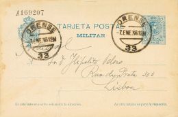 Sobre EP1i 1936. España. Entero Postal Militar. 15 Cts Azul Sobre Tarjeta Entero Postal Militar De ORENSE A LISBO - Autres & Non Classés
