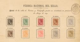 (*) 200/09P 1879. España. Espectacular HOJA MODELO Con La Serie Completa En Los Colores Adoptados (buena Conserva - Other & Unclassified