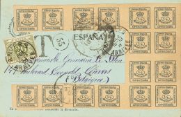 Sobre 173(16) 1901. España. ¼ Cts Verde, Dieciséis Sellos. Tarjeta Postal De BARCELONA A AMBERES (B - Autres & Non Classés