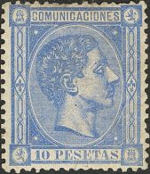 * 171 1875. España. 10 Pts Azul. Excelente Centraje Y Color Intenso. PIEZA DE LUJO. Cert. CEM. (Edifil 2017: 2295 - Other & Unclassified