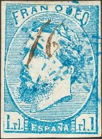 º 156 1873. España. 1 Real Azul. Matasello ESTRELLA DE CINCO PUNTAS, En Azul Y Manuscrito "16", Correspondie - Carlists
