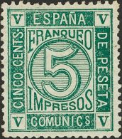 (*) 117 1872. España. 5 Cts Verde. PIEZA DE LUJO. Cert. CEM. (Edifil 2017: 240€) - Andere & Zonder Classificatie