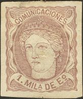 (*) 102P 1870. España. 1 Mils Castaño Violeta. ENSAYO DE COLOR (sin Dentar). MAGNIFICO. (Gálvez 552 - Autres & Non Classés