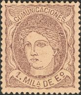 * 102 1870. España. 1 Mils Violeta. PIEZA DE LUJO. - Other & Unclassified