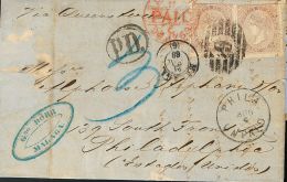Sobre 92(2) 1868. España. 20 Cts Lila, Dos Sellos. MALAGA A PHILADELFIA (U.S.A.). Franqueo De Porte Simple Por La - Other & Unclassified